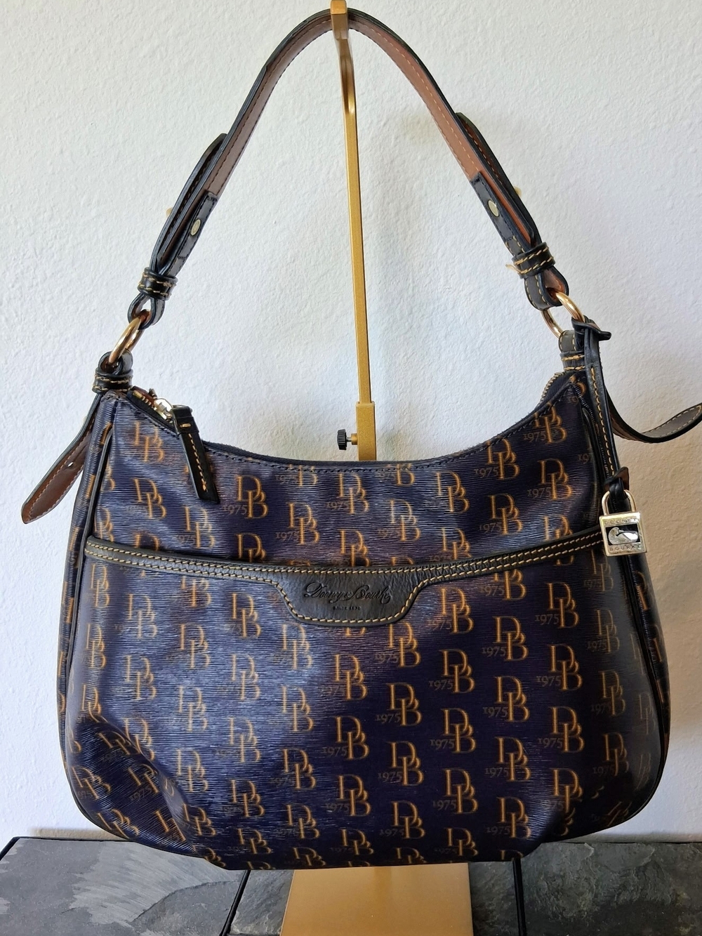 Dooney & Bourke Brown and Tan Logo Shoulder Bag; Gorgeous Classic; Like New